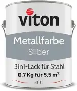 Viton Metallfarbe in Silber - 0,7 Kg Metall-Schutzlack Seidenmatt - Dauerhafter Schutz & hohe Bes...