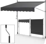 Klemmmarkise Balkon ohne Bohren, markise Balkon 200cm breit mit Handkurbel, Höhenverstellbare, UV-beständig und wasserdicht Klemmmarkise für Terrasse Balkon, Grau