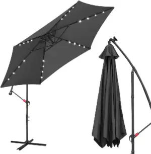 Fiqops Sonnenschirm Ø300/350cm mit Kurbel ohne/mit LED Solar| Ampelschirm mit Ständer | Gartensch...