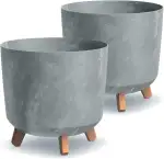 Tymar Übertöpfe groß mit Füßen, Blumenübertopf, Blumentopf Gross, Blumenkübel matt, Pflanzkübel für Außen und Innen ((2pack) Beton ; Höhe 28,5 cm/ø 30 cm)