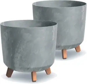 Tymar Übertöpfe groß mit Füßen, Blumenübertopf, Blumentopf Gross, Blumenkübel matt, Pflanzkübel für Außen und Innen ((2pack) Beton ; Höhe 28,5 cm/ø 30 cm)
