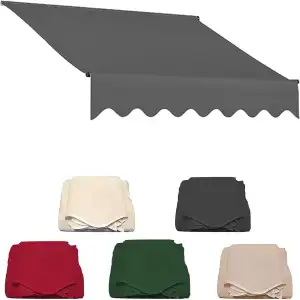 Klemmmarkise Sonnenschutz Ersatzstoff,Manuelle Einziehbare Ersatz Markisenbespannung,2.5m/2m/3.5m/3/4m,Hochdichtes Polyester 320 g/m²,Dark Gray,2m