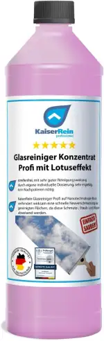KaiserRein Glasreiniger Konzentrat mit Lotuseffekt 1L unser Profi Fenster-Reiniger I Fenstersauger geeignet I streifenfrei für Glas Fenster und Spiegel