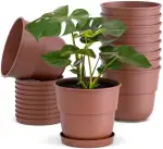 Plastard Blumentöpfe 10er Set 32 cm Durchmesser mit Untersetzer aus Kunststoff Terrakotta runder ...