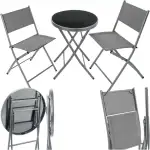 tectake® Bistroset, Tisch und 2 x Stuhl, Kleiner runder Esstisch, Klapptisch und Klappstühle Set,...
