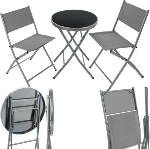 tectake® Bistroset, Tisch und 2 x Stuhl, Kleiner runder Esstisch, Klapptisch und