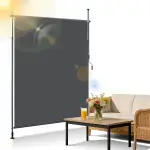 Klemmmarkise Senkrechtmarkise außen 120x305cm Ausziehbar | Vertikalmarkise mit Handkurbel ohne Bohren | Balkon-Sichtschutz & Windschutz für Garten & Terrasse, Anthrazit