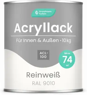 Grundmann Acryllack ACL 100 - Weiß 10 Kg - 4in1 Lack inkl. Grundierung - Innen u