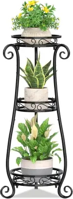 3 Etagen Blumenständer Pflanzenständer Blumenetagere Pflanzenregal aus Metall für große Töpfe Indoor Outdoor, hohes stabiles Blumen Gestell Regal Stand für Balkon Büro Bad Ecke, Schwarz