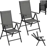 eSituro 2er Gartenstuhl Hochlehner Klappbar 7-Fach Verstellbare Rückenlehne Klappstühle 150 kg Be...