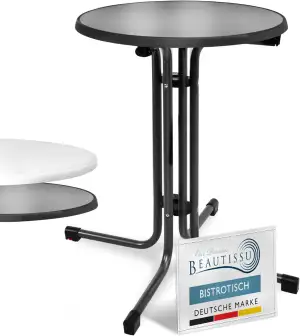Beautissu Bistrotisch Outdoor Rund Ø 60 cm – Beistelltisch Balkontisch Stabiler 