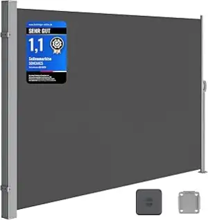 SONGMICS Seitenmarkise mit Stahl-Kasten, rostbeständig, ausziehbar, 160 x 300 cm