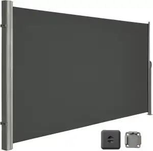 LARMNEE Alu-Seitenmarkise, ausziehbar, 160 x 400 cm, Sichtschutz, Sonnenschutz, 