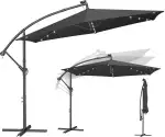SONGMICS Sonnenschirm mit LED-Solar-Beleuchtung, Ampelschirm 350 cm d, 32 LED-Lämpchen, mit Ständ...
