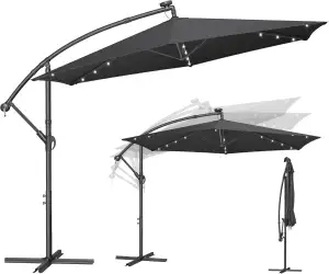 SONGMICS Sonnenschirm mit LED-Solar-Beleuchtung, Ampelschirm 350 cm d, 32 LED-Lä