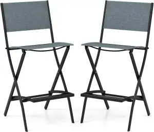 COSTWAY 2er Set Outdoor Barhocker, klappbare Barstühle mit Rückenlehne und Fußst
