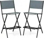 COSTWAY 2er Set Outdoor Barhocker, klappbare Barstühle mit Rückenlehne und Fußstütze, Tresenhocke...