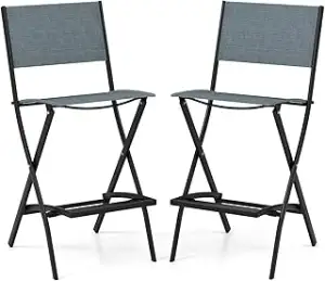 COSTWAY 2er Set Outdoor Barhocker, klappbare Barstühle mit Rückenlehne und Fußst
