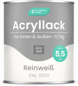 Grundmann Acryllack ACL 100 - Weiß 0,7 Kg - 4in1 Lack inkl. Grundierung - Innen 