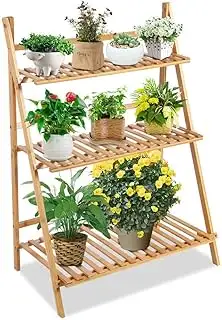 Greensen 3 Ebenen Pflanzenleiter Klappbar Blumentreppe, Bambus-Blumenständer, Pf