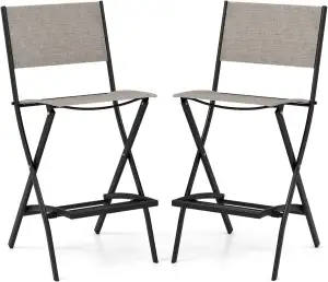 COSTWAY 2er Set Outdoor Barhocker, klappbare Barstühle mit Rückenlehne und Fußst
