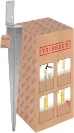 TRIBECCO Einschlag-Bodenhülse L-Form für Vierkant-Holzpfosten Abmessungen 70x 730 mm L-Pfostenträ...
