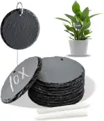 Pflanzschilder für Draussen Wetterfest 10er Set, Pflanzenstecker zum Beschriften Schiefer inkl. Kreidestift, Schiefer Pflanzschilder für Kräuter, Blumen, Gemüse