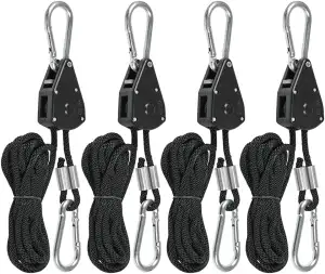 TIMESETL Spannseil Mit Ratsche 4 Stück 150lb Spannseile, Seilspann Camping Ratsch, Seilratsche Flaschenzug Sonnensegel Verstellbarer Seil Ratsche 1/8 Zoll Ratchet Hangers Grow, Hängendes Seil