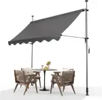 Klemmmarkise mit Handkurbel Balkon 200x120cm, Balkonmarkise Höhenverstellbar UV-beständig, Sonnenschutz Wasserdicht Ohne Bohren, Markise Handkurbel, Faltmarkise Außen, Gartenmarkise, Dunkelgrau