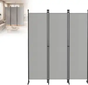 Paravent Raumteiler 3-teilig 150x180 cm Hellgrau Freistehend Faltbar – Sichtschu