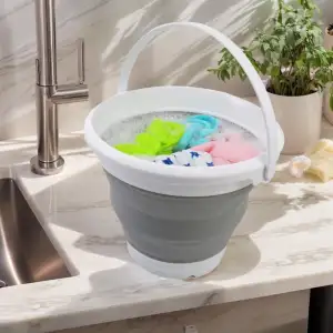 SAMMART Zusammenklappbarer Eimer (5,5 l Faltbarer Eimer (weiß/grau)