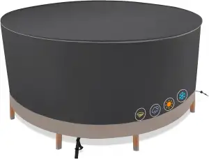 Abdeckung für Gartenmöbel,Schutzhülle für Gartentisch Wasserdicht,Abdeckplane 420D Oxford Gewebe,Verstärkten Nähten Anti-UV, Belüftungsöffnungen & Schnallen für Sitzgruppe & Lounge-Möbel,Rund 200x85cm