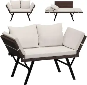 STEELSØN Elytra Gartenbank mit Auflagen & Kissen – klappbares Loungesofa beige –