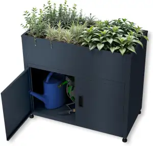 Metzler Hochbeet für den Garten mit Stauraum – Pulverbeschichteter Stahl in Anthrazit RAL 7016 | ...