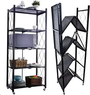 STREND PRO Faltbares Regal mit Rollen, 5 Etagen, zusammenklappbarer Aufbewahrung