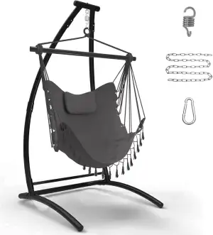 C Type Hängesessel mit Gestell, Schwarz Hängemattengestell und Grau Hängeschauke