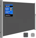 SONGMICS Seitenmarkise mit Stahl-Kasten, rostbeständig, ausziehbar, 180 x 450 cm, Windschutz, Sonnenschutz, Blickdicht, Seitenrollo, für Balkon, Terrasse, Garten, anthrazit GSA589G01