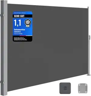 SONGMICS Seitenmarkise mit Stahl-Kasten, rostbeständig, ausziehbar, 180 x 450 cm