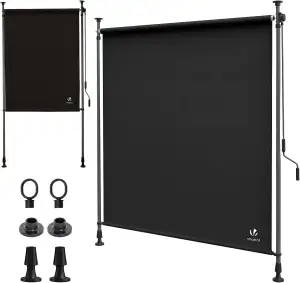VOUNOT® Klemmmarkise Senkrechtmarkise 200x310 cm, Vertikalmarkise mit Handkurbel ohne Bohren, Ausziehbar Sichtschutz für Balkon, Garten & Terrasse, UV-Schutz & Wasserfest, Anthrazit