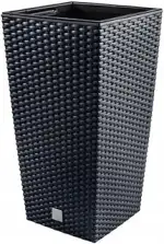 R.G. Blumenkübel Pflanztopf Breite 29x29cm Blumentopf Pflanzkübel H 55cm Blumenkasten DRTS Rattan Optik mit Einsatz (Anthrazit)