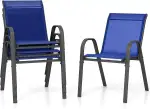 GOPLUS Gartenstühle 4er Set, Bistrostuhl stapelbar mit Rückenlehne Armlehne, Balkonstuhl aus Metall bis 150 kg belastbar, Stapelstuhl Essstuhl Outdoor für Garten Terrassen Balkon Pool (Blau)