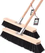 Straßenbesen 2er Set – Besen mit Holzstiel & weichen Borsten - Besen 500 mm + Stiel 120cm – Außenbesen für Hof, Werkstatt & Garage – Kehrbesen für feinen Schmutz