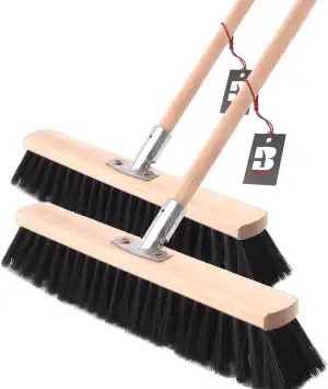 Straßenbesen 2er Set – Besen mit Holzstiel & weichen Borsten - Besen 500 mm + St