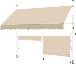 Yaheetech Klemmmarkise 300cm Breit Balkonmarkise mit Handkurbel Sonnenschutz ohne Bohren Sonnenmarkise höhenverstellbar Markise mit Gestell, Beige