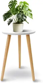 Blumenständer Holz, Runder Pflanzenständer Hoch, Blumenhocker mit Drei Beinen für Indoor Pflanzen, Topfpflanzen und Schnittblumen Wohnzimmer, Balkon Garten, 28*40cm (Weiß)