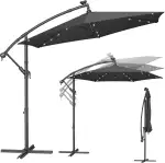SONGMICS Sonnenschirm mit LED-Solar-Beleuchtung, Ampelschirm 300 cm d, 32 LED-Lämpchen, mit Ständ...