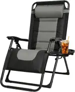Liegestuhl Klappbar, Garten Sonnenliege Wetterfest mit Kissen, Einstellbar Liegestühle für Draußen Patio Balkon Garten, Relaxliege mit Kopfkissen & Getränkehalter, bis 200kg (Grau)