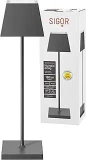 SIGOR Nuindie - Dimmbare LED Akku-Tischleuchte Indoor & Outdoor mit eckigem Schirm, Höhe 37 cm, a...