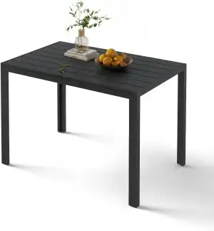 LIFERUN Gartentisch Aluminium, 110x70cm WPC Balkontisch Wetterfest, Rechteckiger