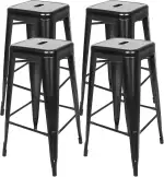Baiyun Metall Barhocker 4er Set, Industrial Eisen Barhocker 76 cm, Stapelbar Barstuhl mit Fußstütze, Retro-Stil bar Hocker für Esszimmer Balkon Bistro Bar (4, Schwarz)